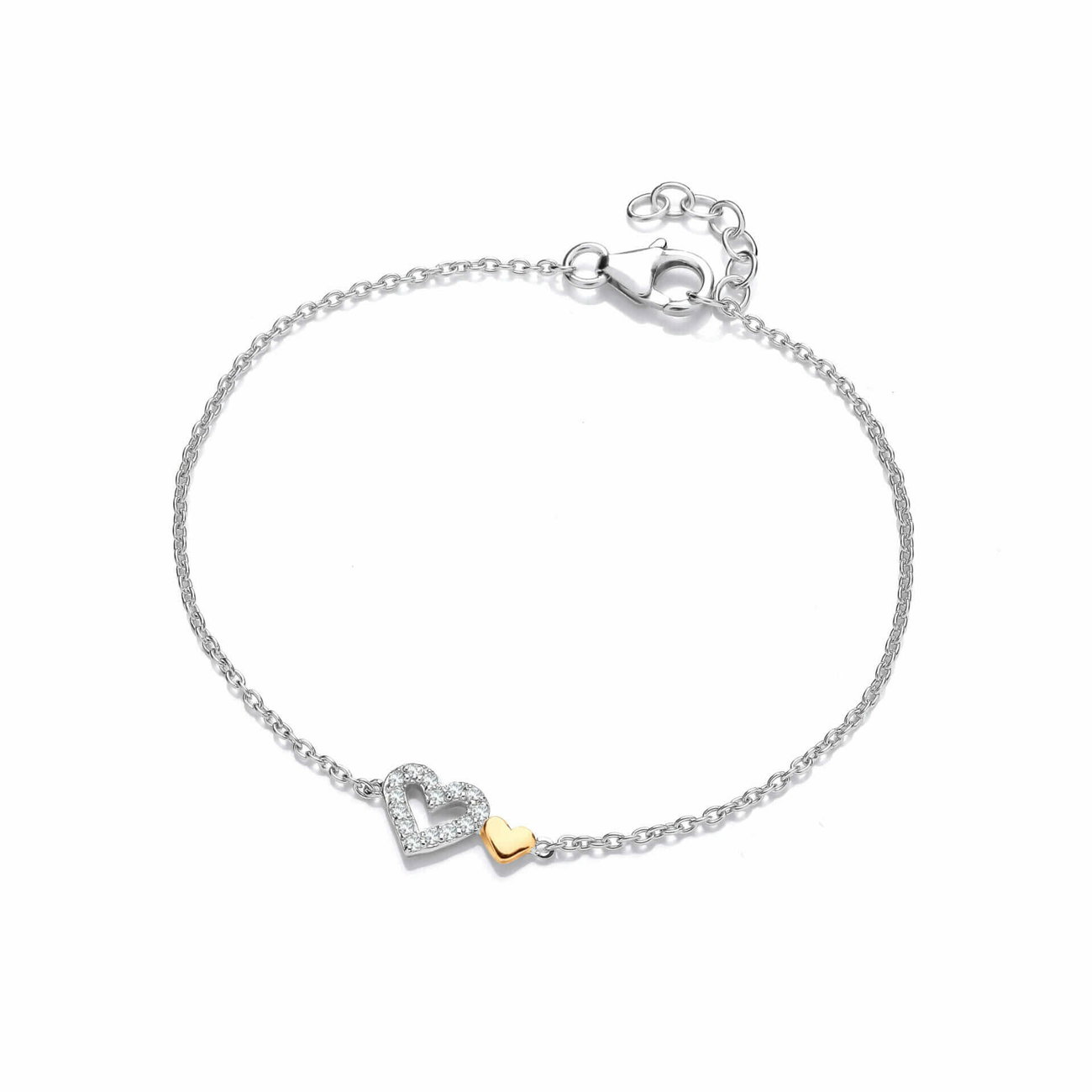 Sterling Silver Yellow Gold Plated CZ Double Heart Bracelet
