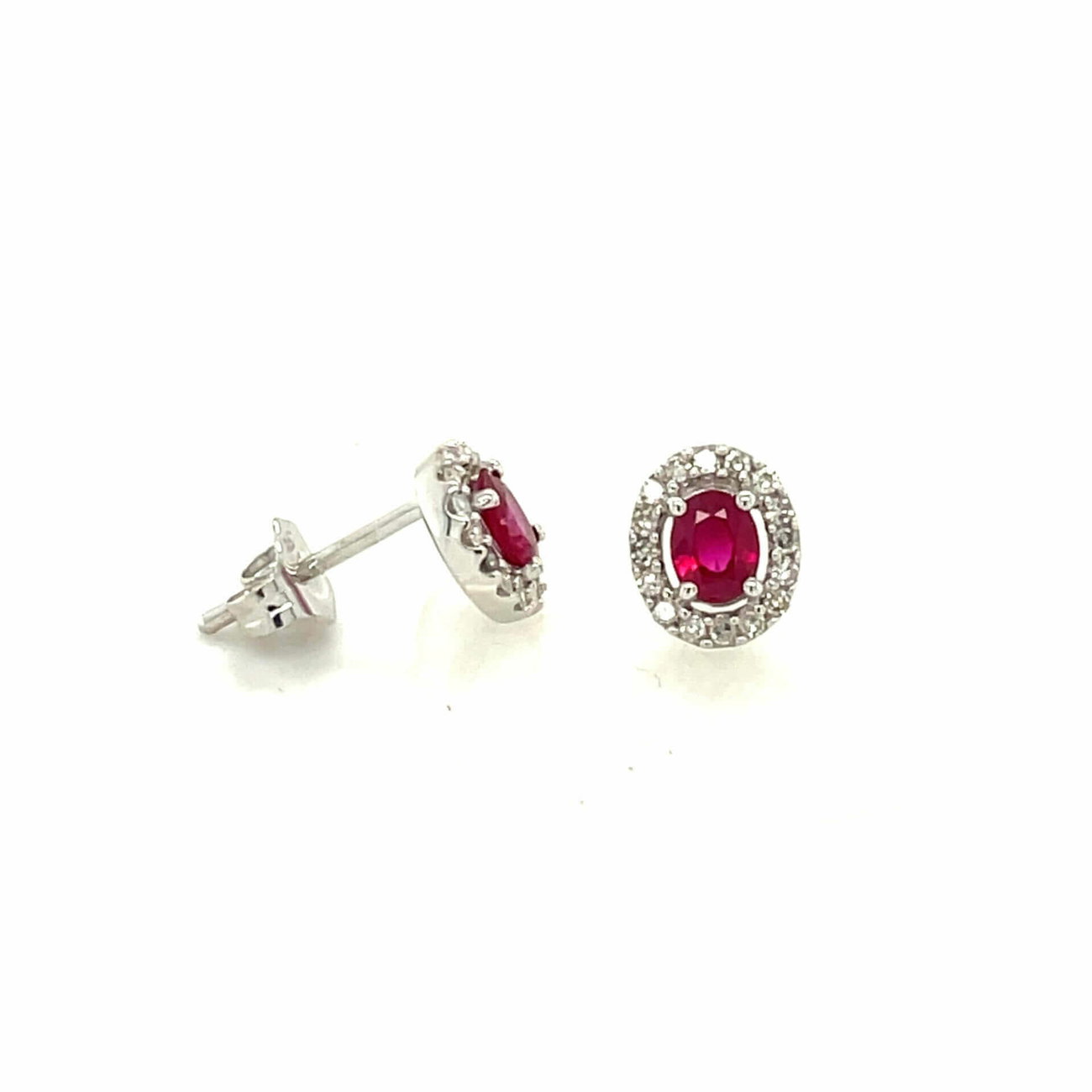 White Gold Ruby & Diamond Cluster Earrings