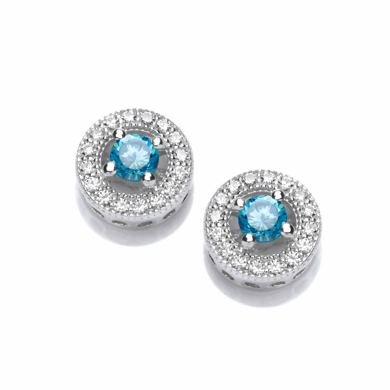 Sterling Silver Blue Topaz CZ Halo Earrings