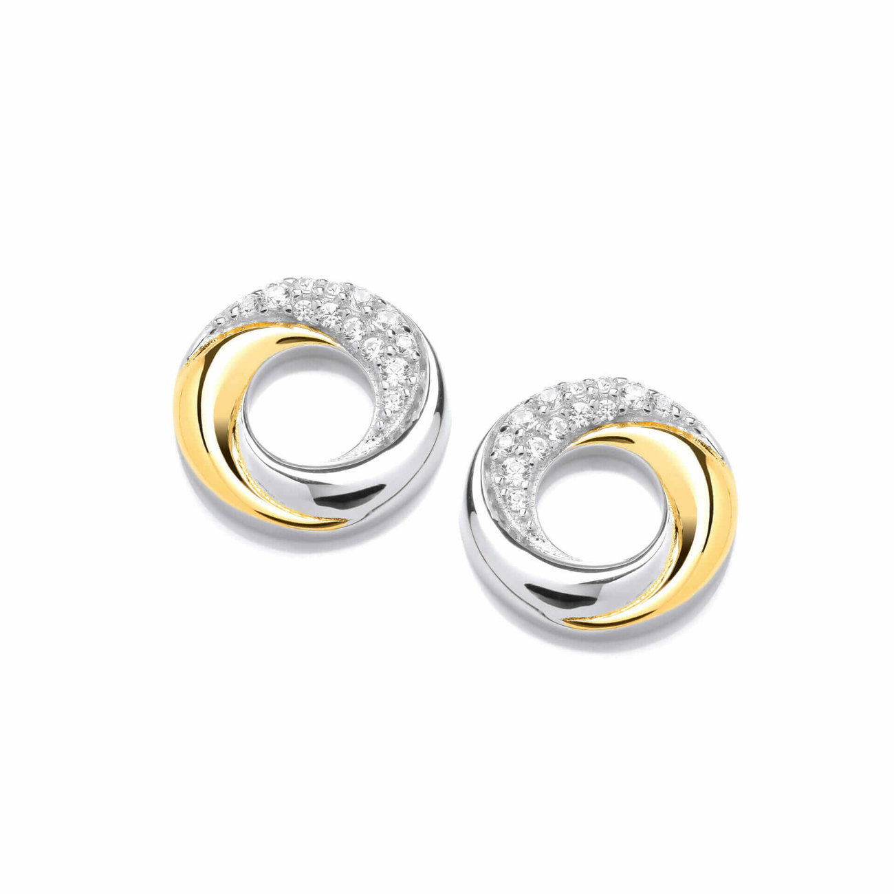 Sterling Silver Yellow Gold Plated CZ Eclipse of The Moon Earrings