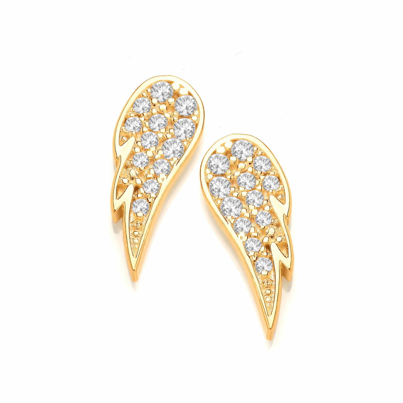 Sterling Silver Gold Plated CZ Angel Wing Earrings
