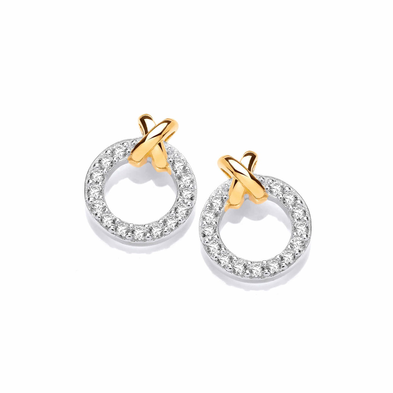 Sterling Silver Yellow Gold Plated CZ Kiss Earrings