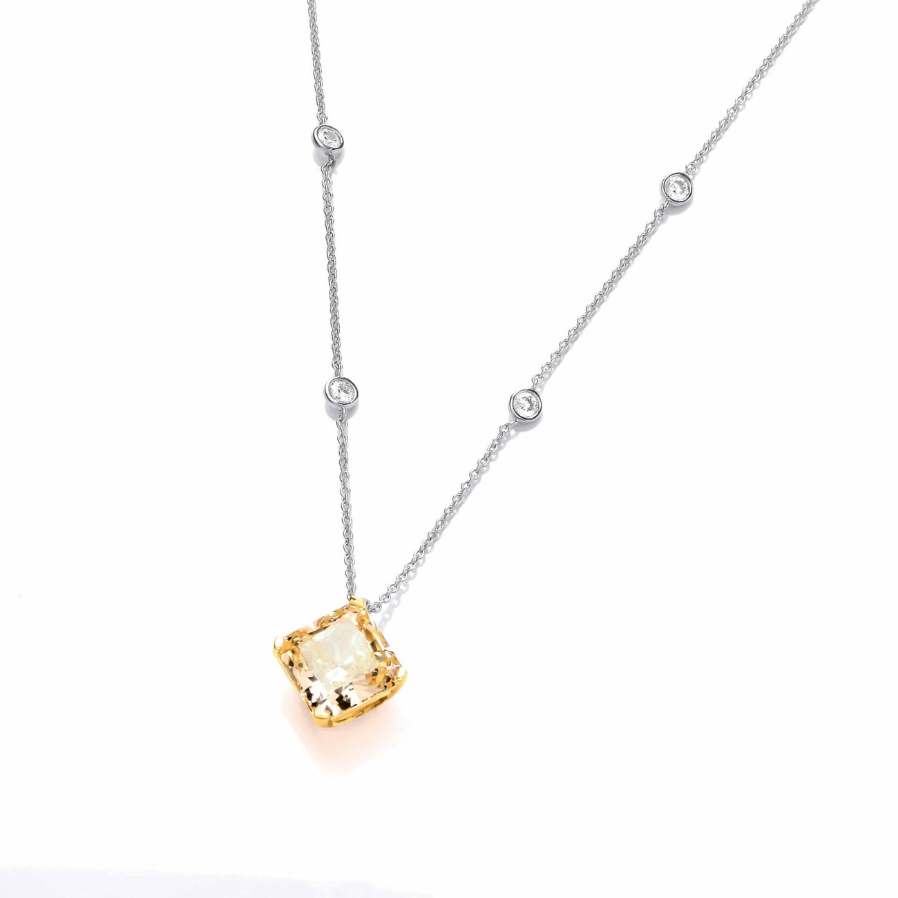Sterling Silver Citrine CZ Vintage Style Necklace
