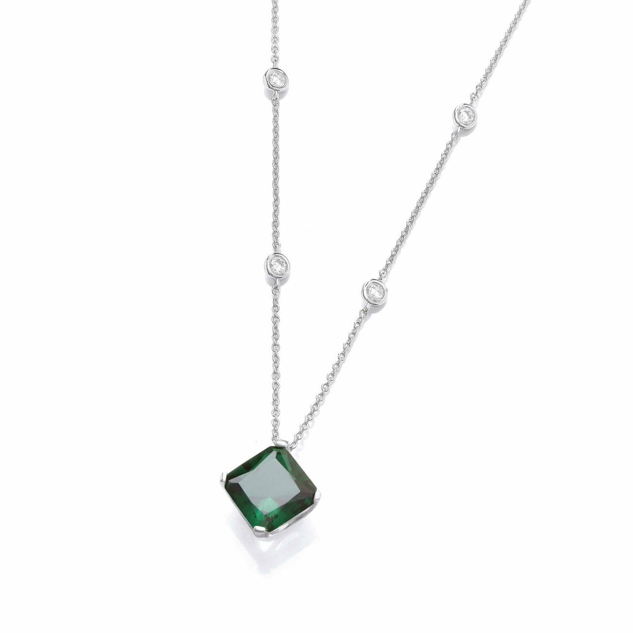 Sterling Silver Emerald CZ Vintage Style Necklace