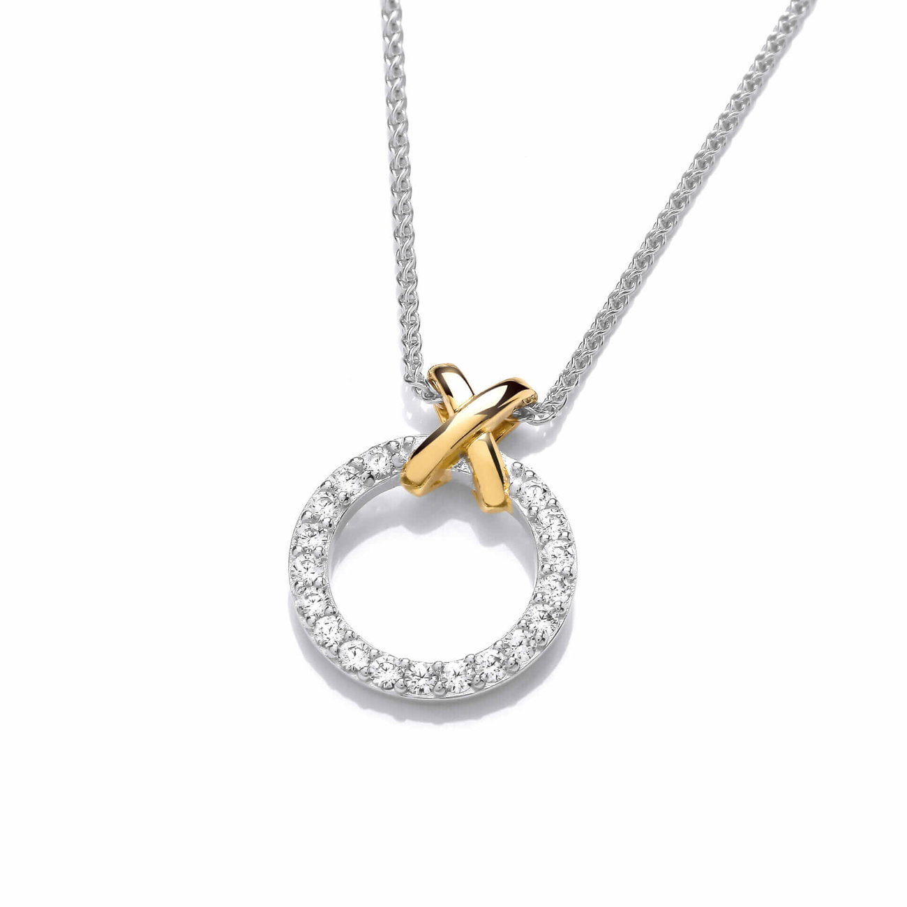 Sterling Silver Yellow Gold Plated CZ Kiss Necklace