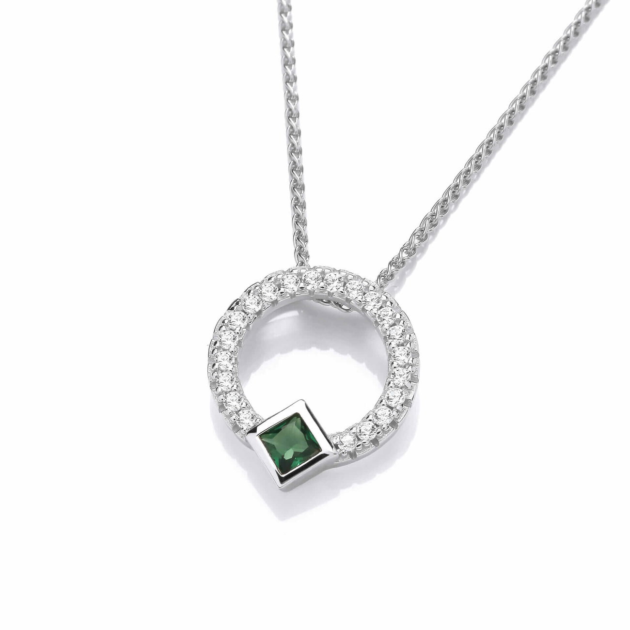 Sterling Silver Emerald CZ Princess Cut Necklace