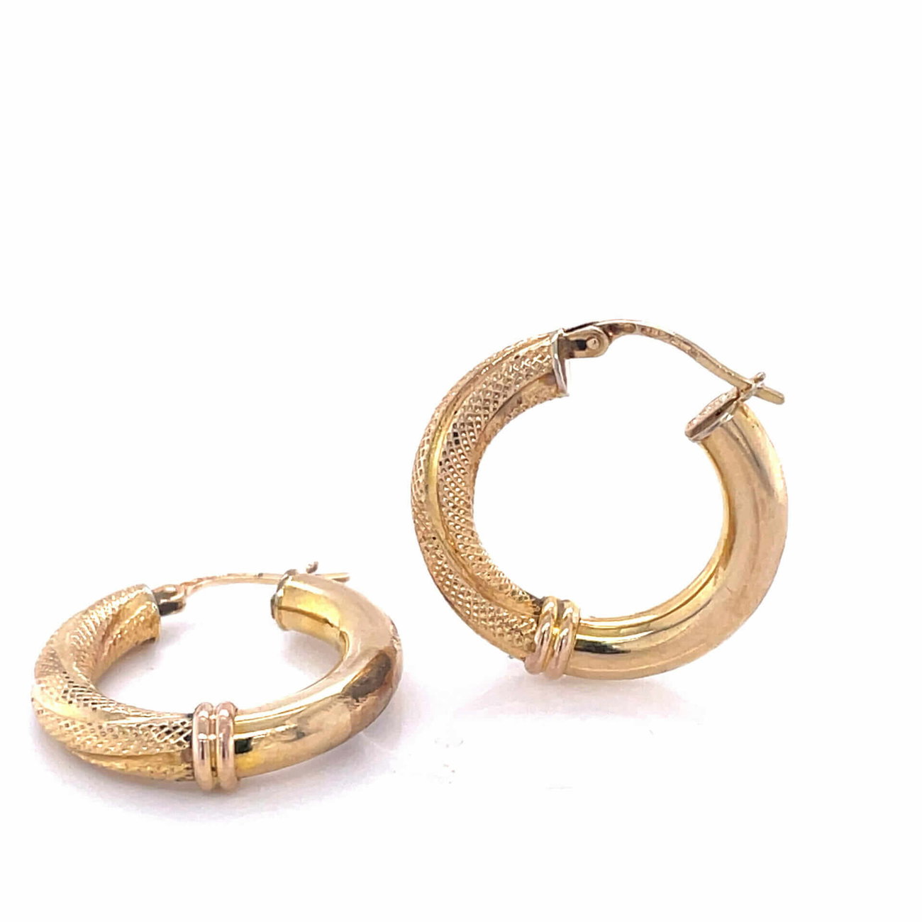 Vintage Yellow Gold Textured Hoop Earrings