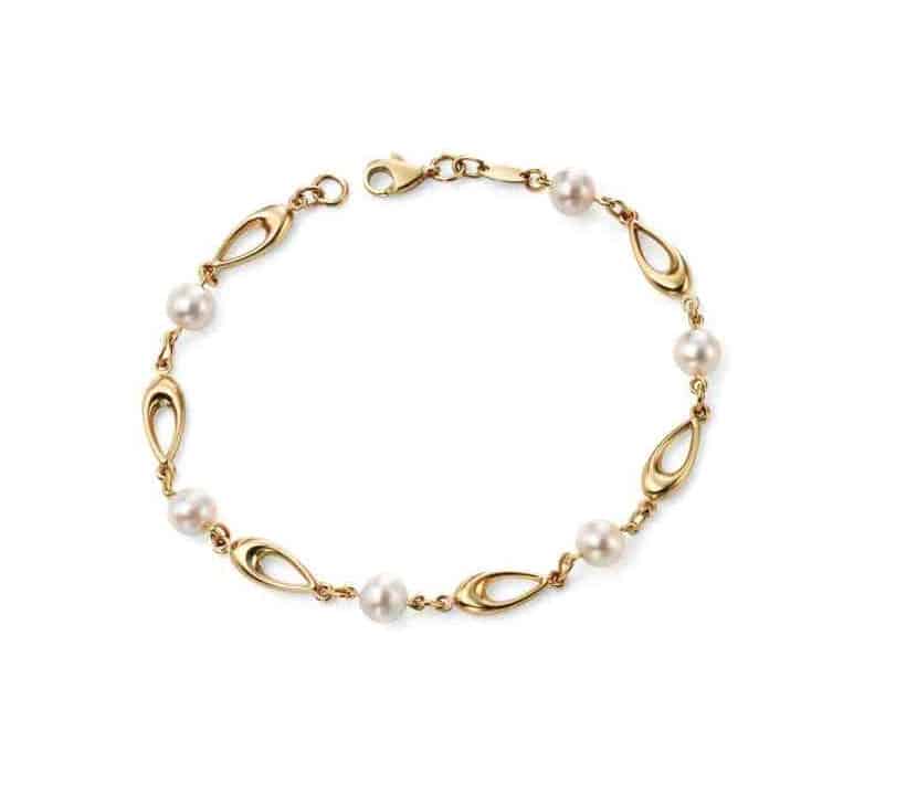 9ct Yellow White and Pearl Link Bracelet 19cm