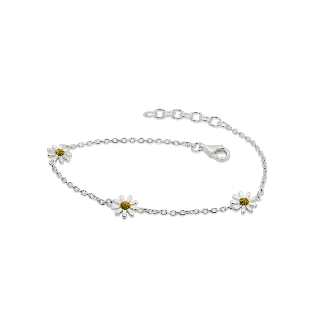 Sterling Silver Gold Vermeil Triple Daisy Bracelet