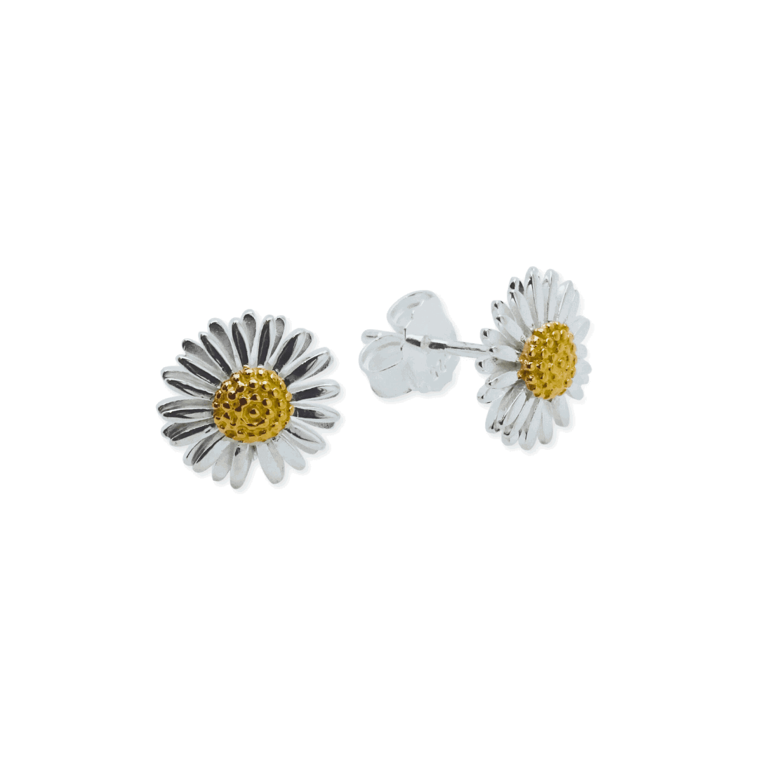 Sterling Silver Gold Vermeil Daisy Double Petal Stud Earrings