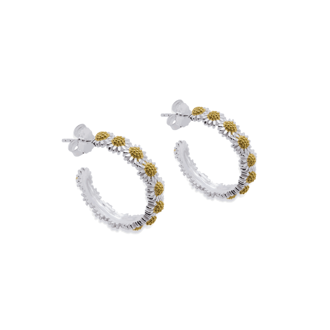 Sterling Silver Gold Vermeil Daisy Hoop Earrings