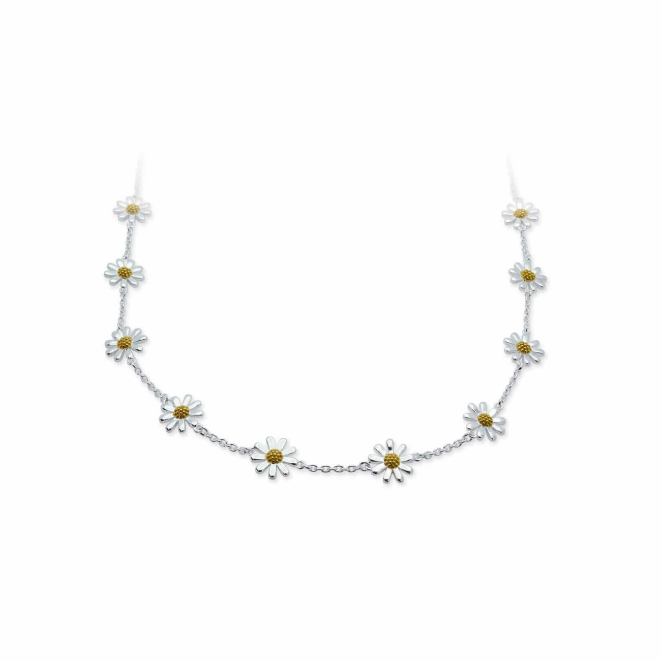 Sterling Silver Gold Vermeil Spaced Daisy Necklace