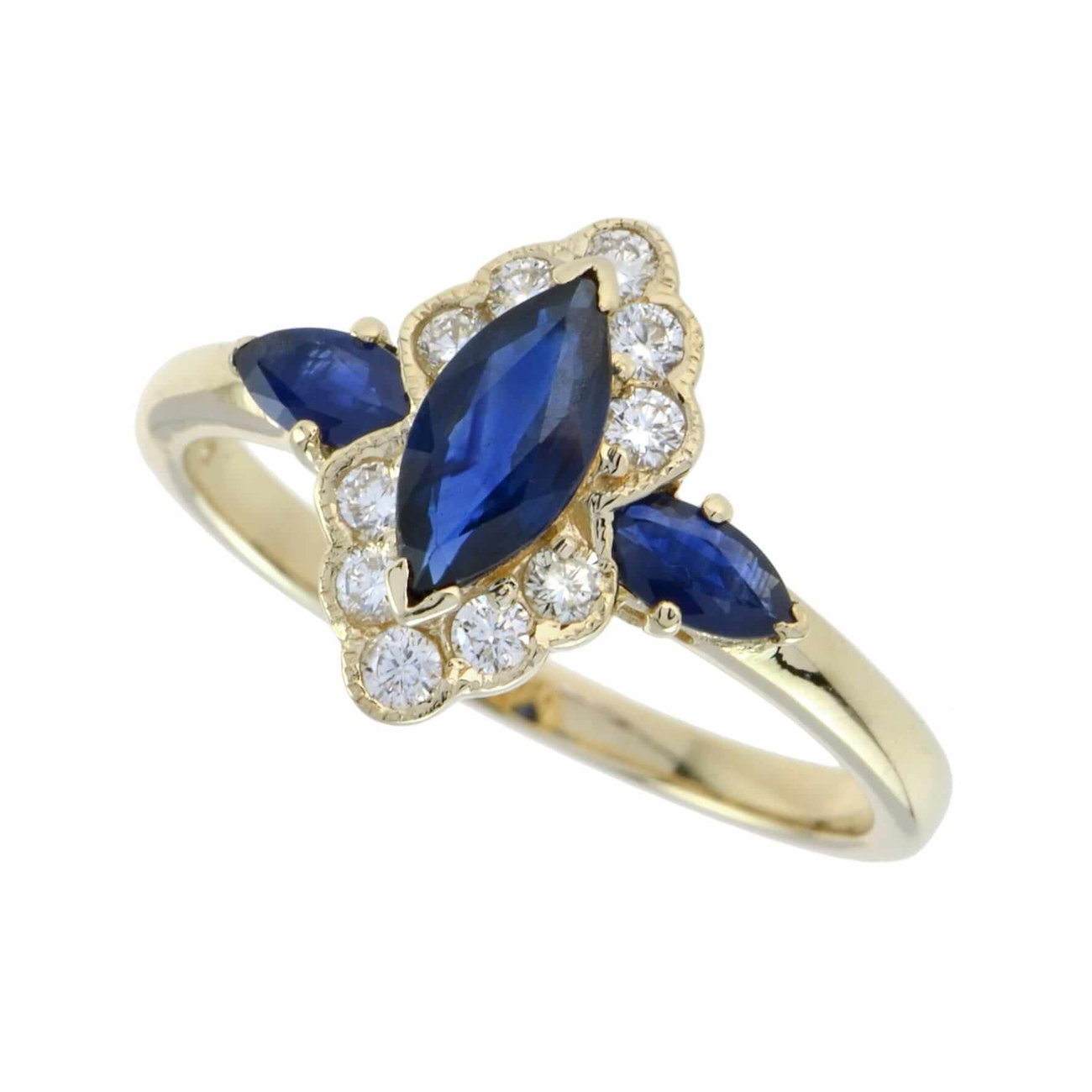 Yellow Gold Sapphire and Diamond Art Deco Style Ring