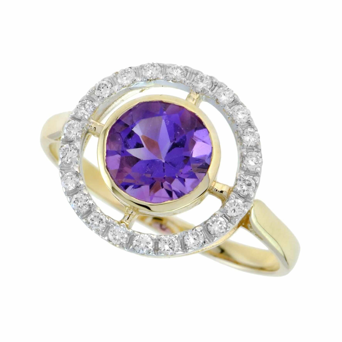 Yellow Gold Amethyst and Diamond Art Deco Style Ring
