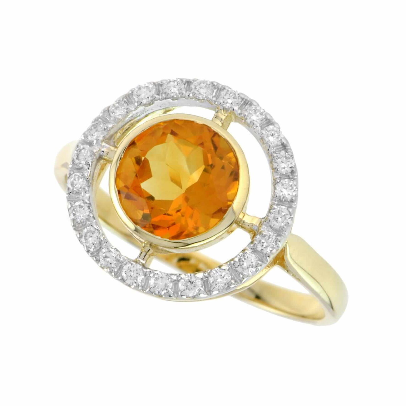 Yellow Gold Citrine and Diamond Art Deco Style Ring
