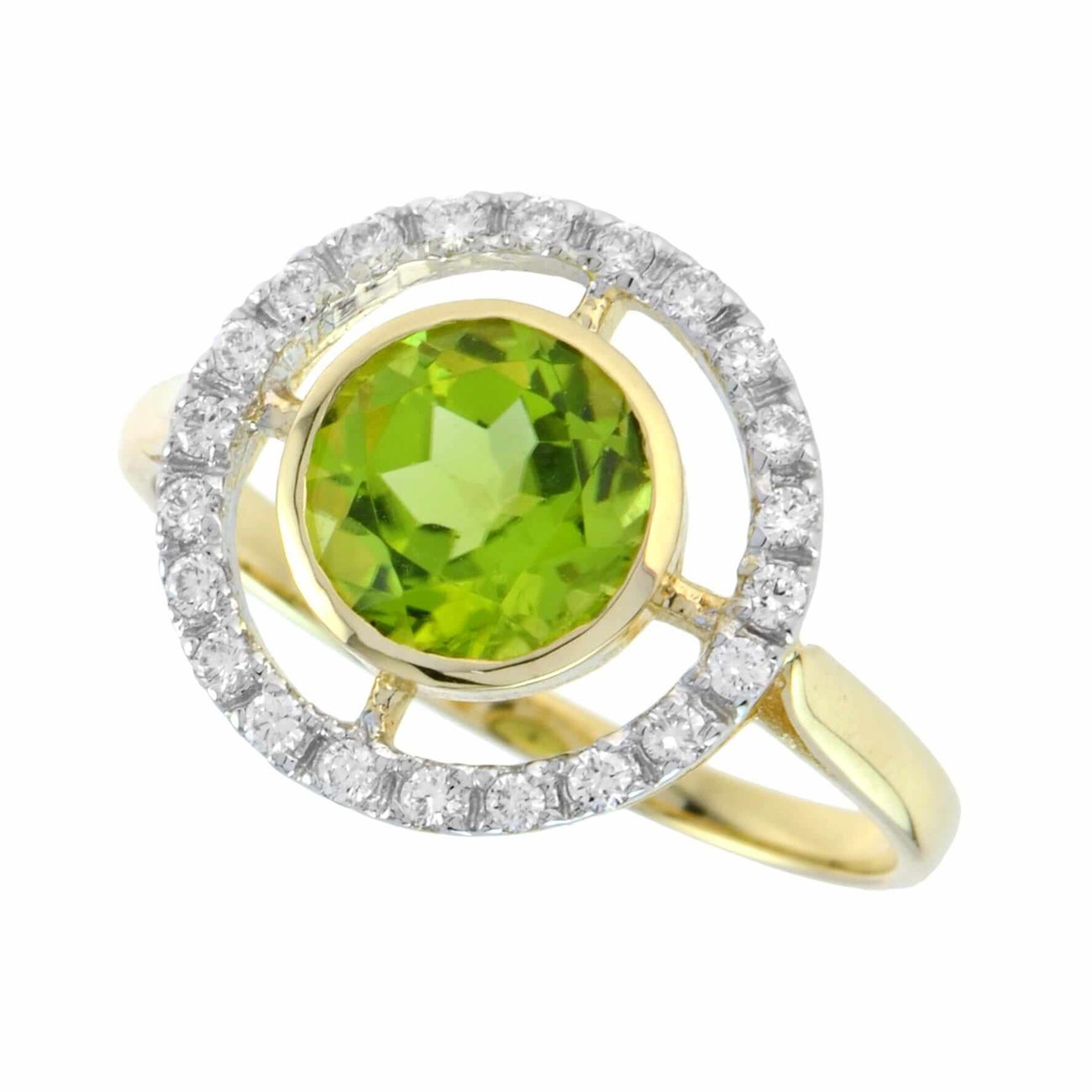 Yellow Gold Peridot and Diamond Art Deco Style Ring