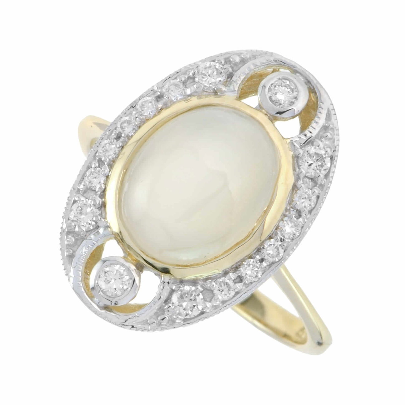 Yellow Gold Moonstone and Diamond Art Deco Style Ring