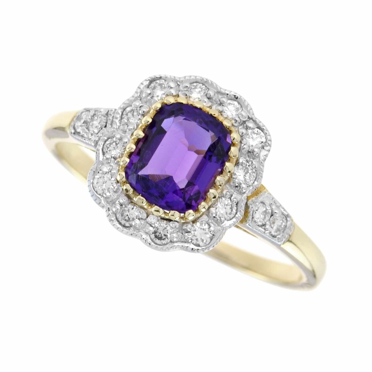 Yellow Gold Amethyst and Diamond Art Deco Style Ring