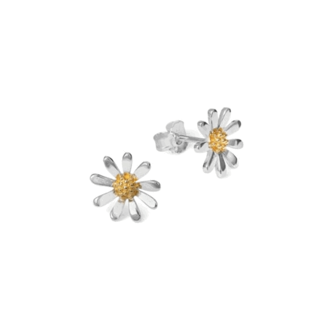 Sterling Silver Gold Vermeil Daisy Stud Earrings