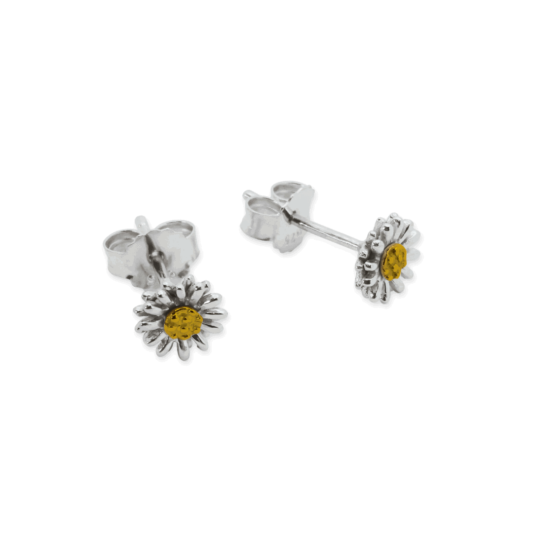 Sterling Silver Gold Vermeil Small Daisy Double Petal Stud Earrings