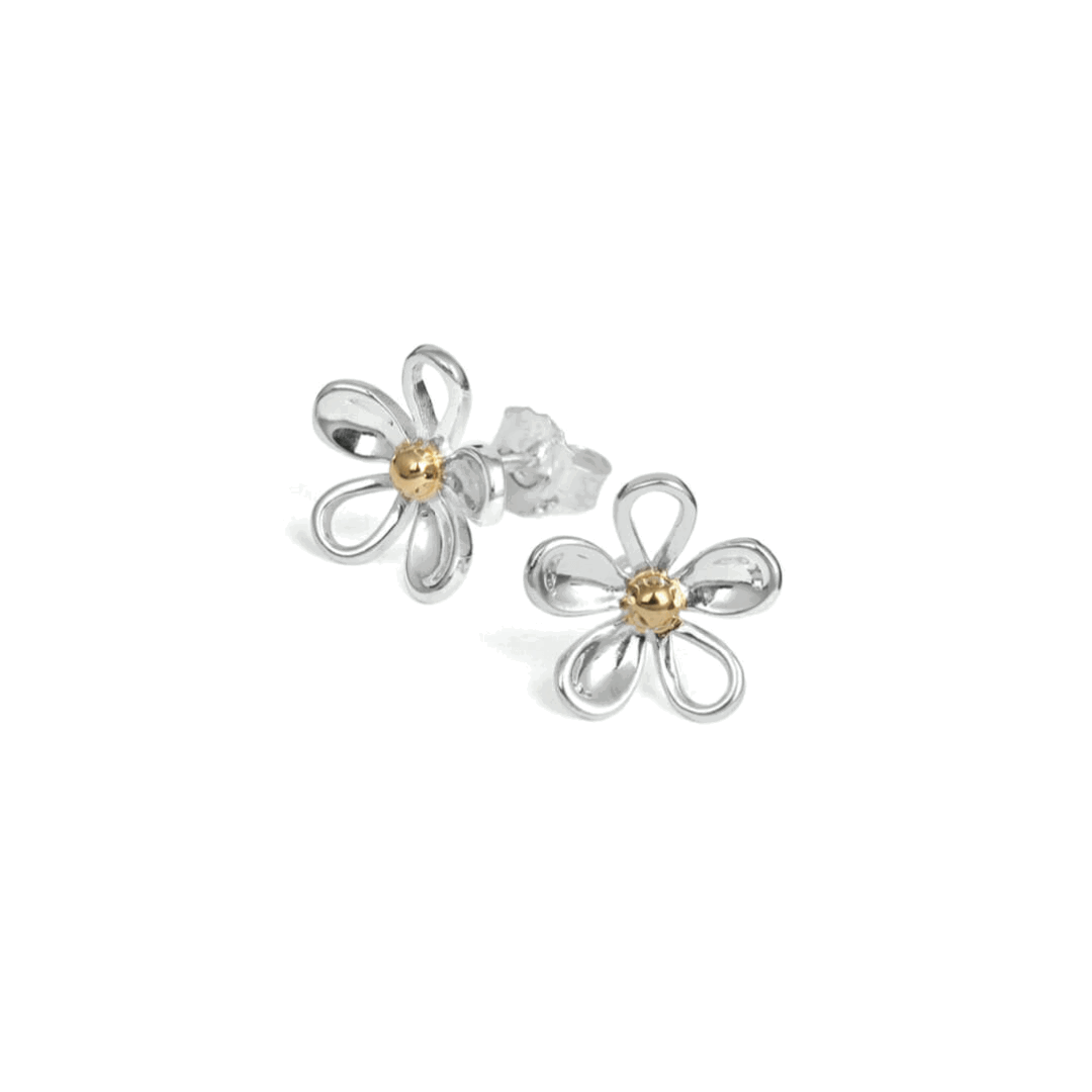 Sterling Silver Gold Vermeil Open Daisy Stud Earrings