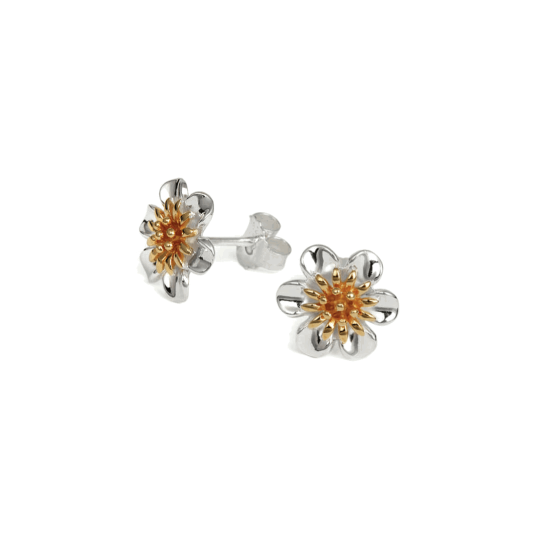 Sterling Silver Gold Vermeil Flower Stud Earrings
