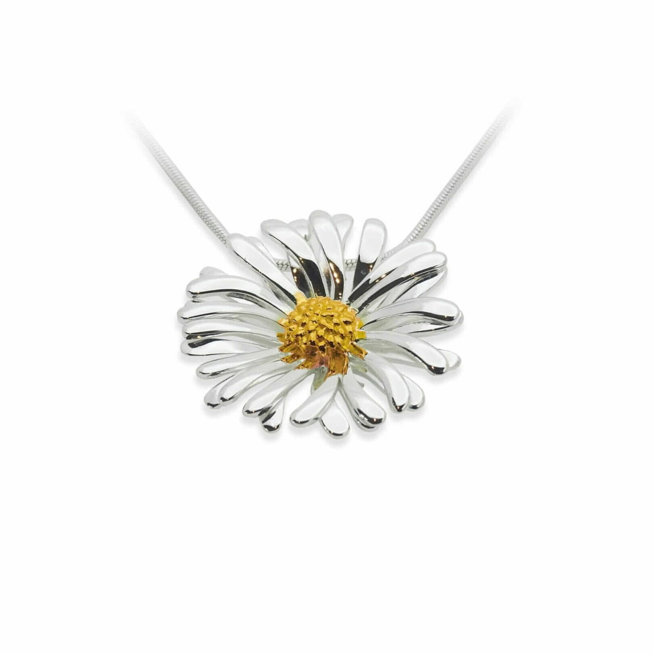 Sterling Silver Gold Vermeil Ruffled Daisy Pendant & Chain