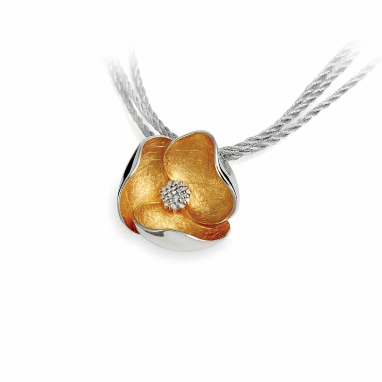 Sterling Silver Gold Vermeil Open Flower Pendant & Chain