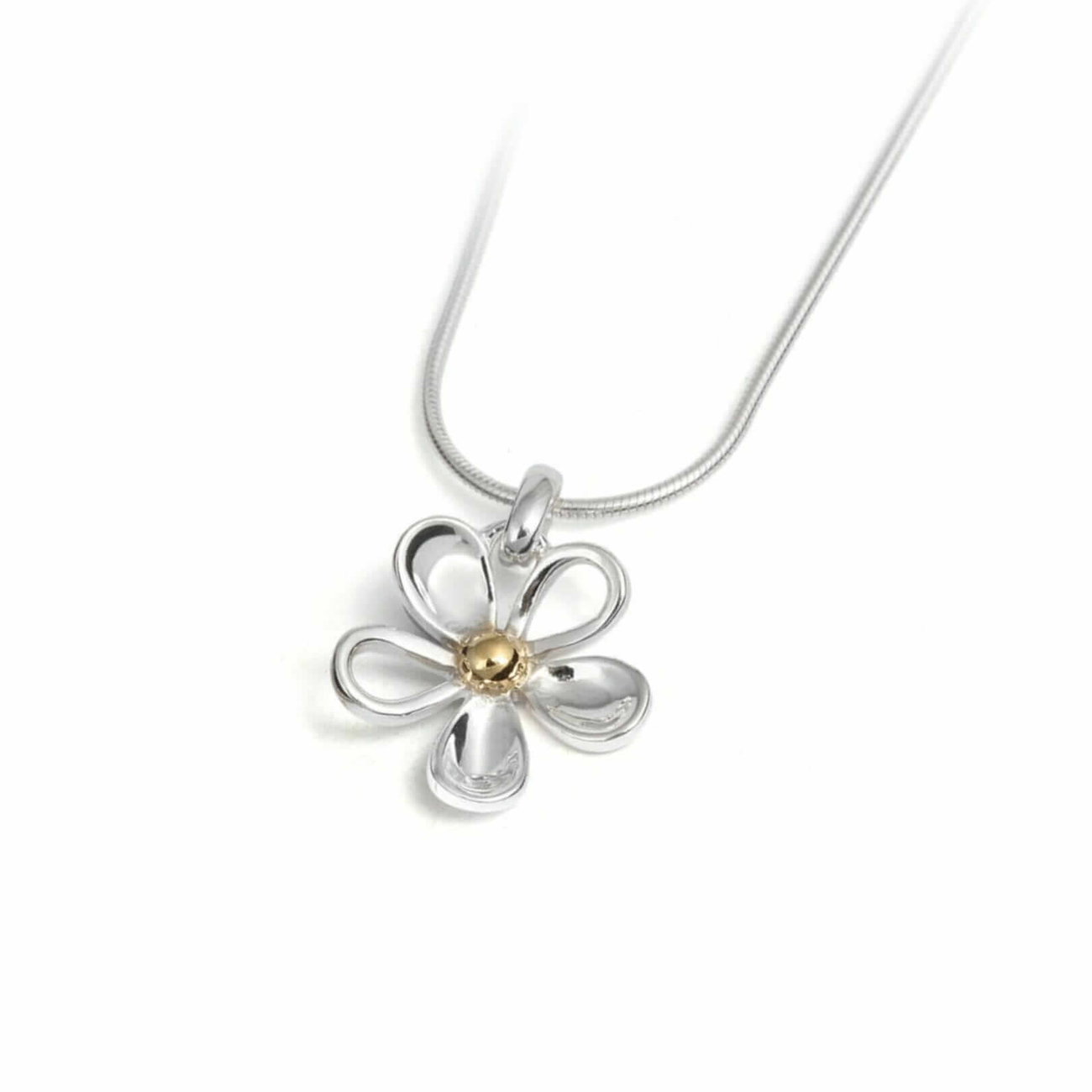 Sterling Silver Gold Vermeil Simple Flower Pendant & Chain