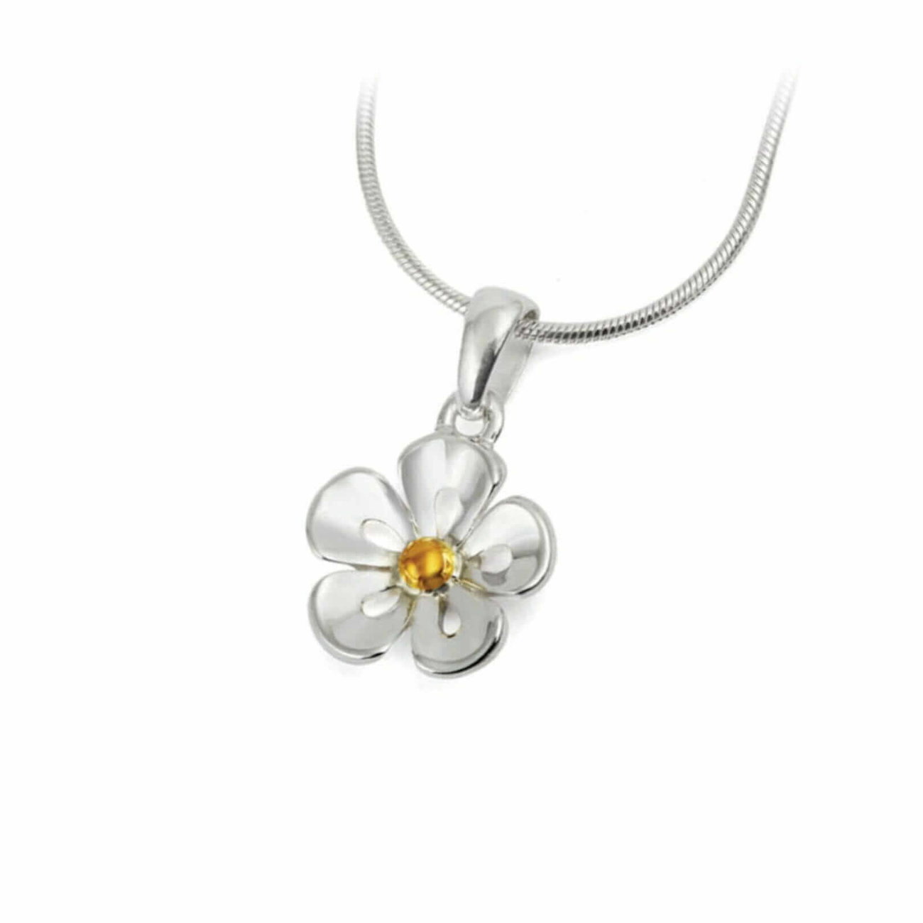 Sterling Silver Gold Vermeil Five Petal Flower Pendant & Chain