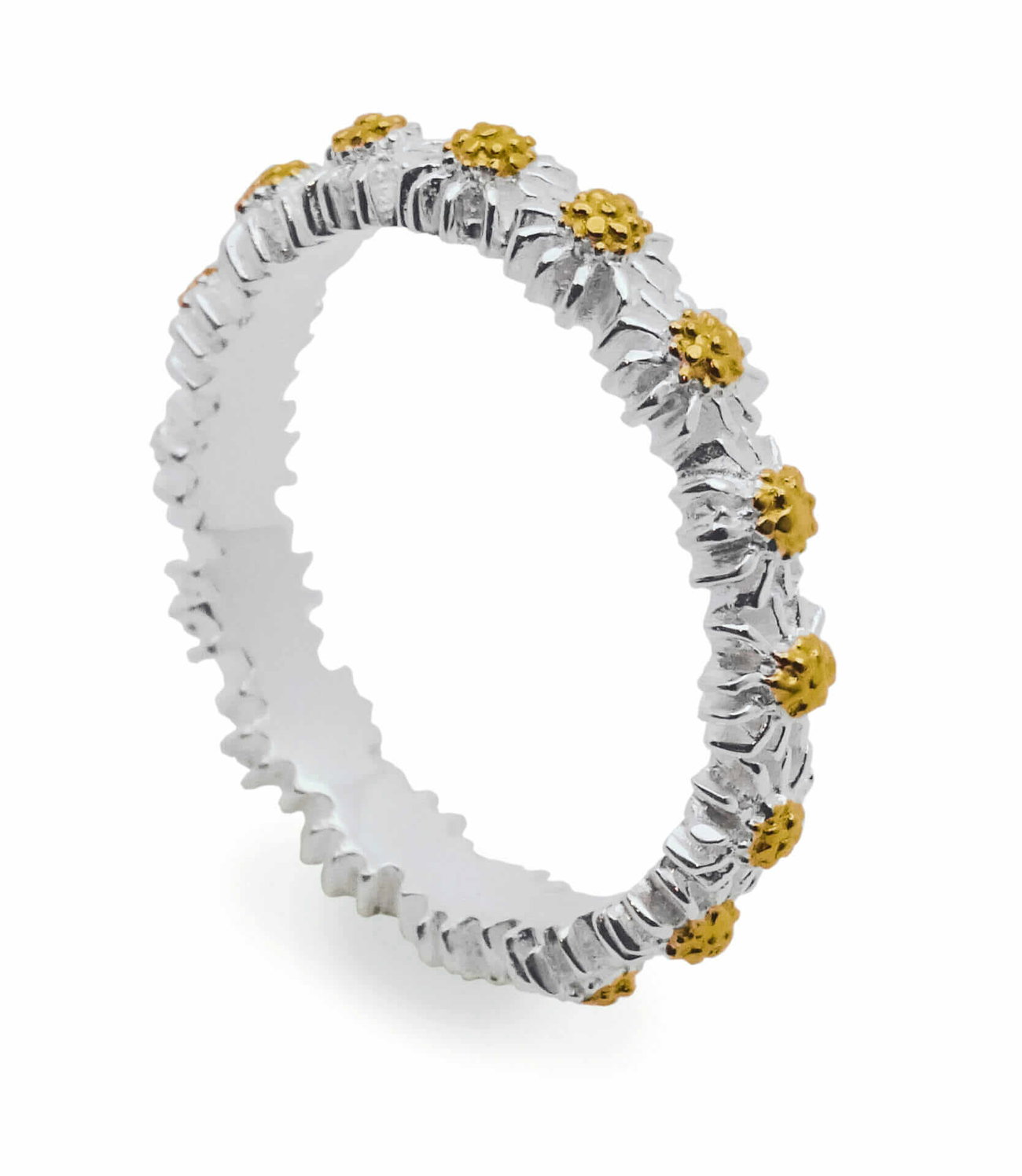Sterling Silver Gold Vermeil Full Daisy Chain Ring