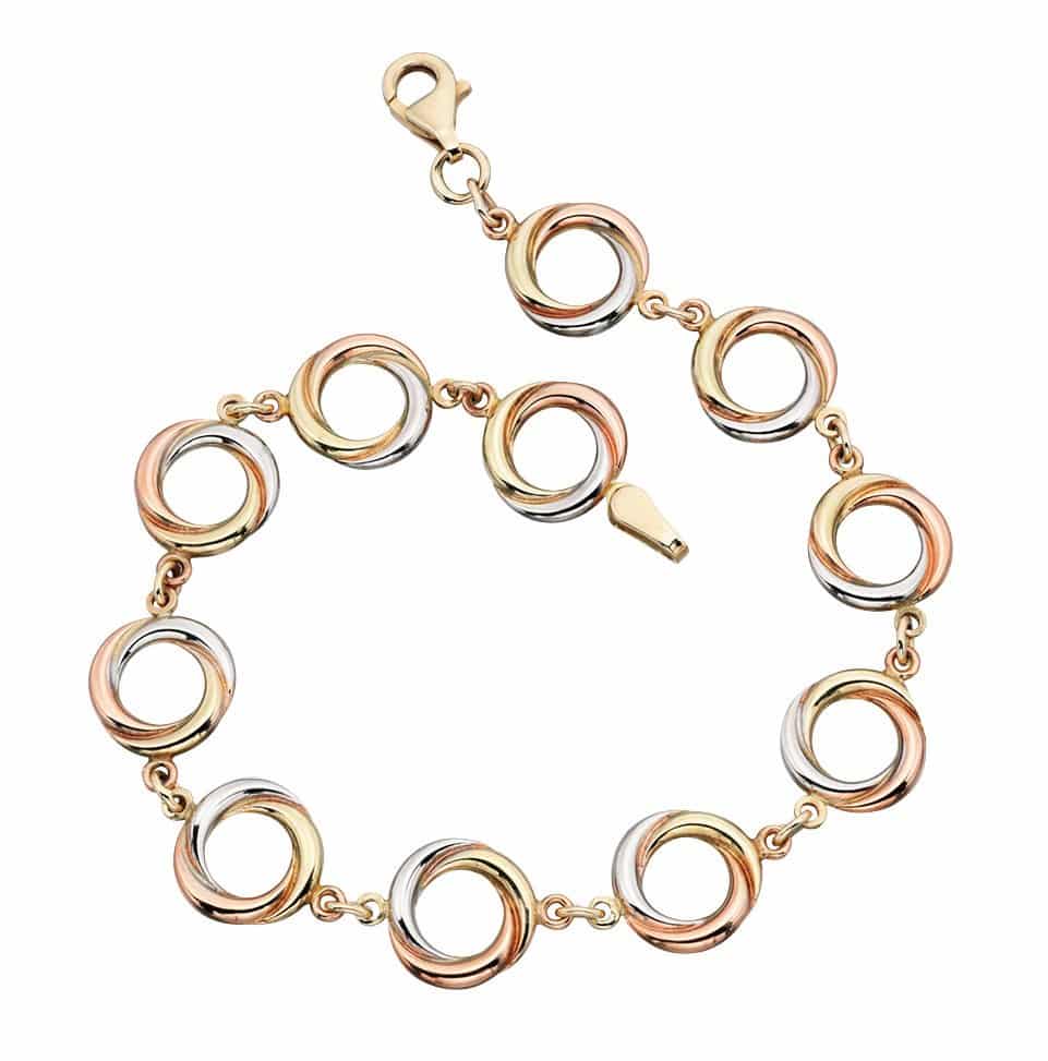9ct Yellow, White and Rose Gold Bracelet 18cm