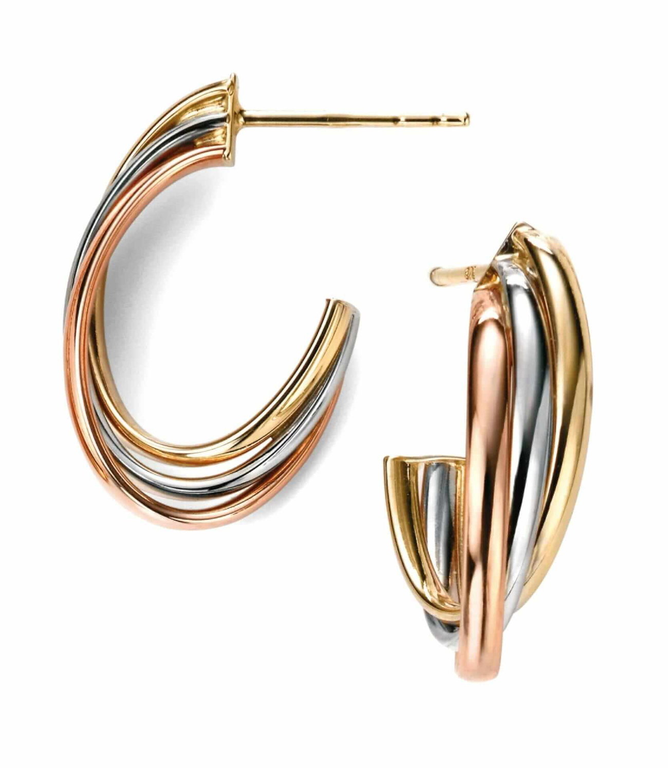 9ct Yellow White and Rose Open Hoop Earrings