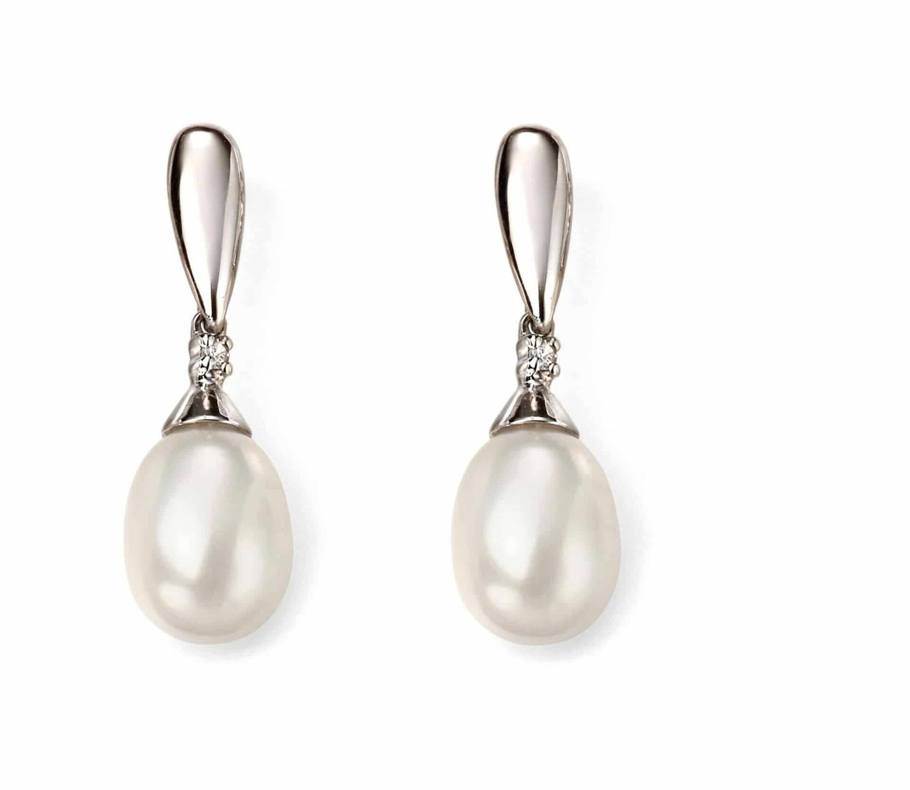 White Gold Diamond White Pearl Drop Earrings