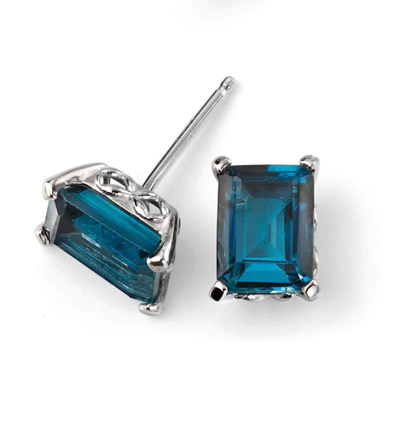 White Gold Blue Topaz Stud Earrings