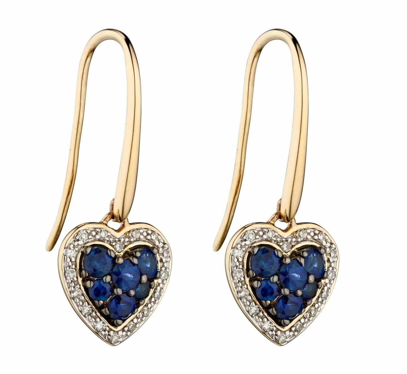 Sapphire Heart and Diamond Yellow Gold Earrings