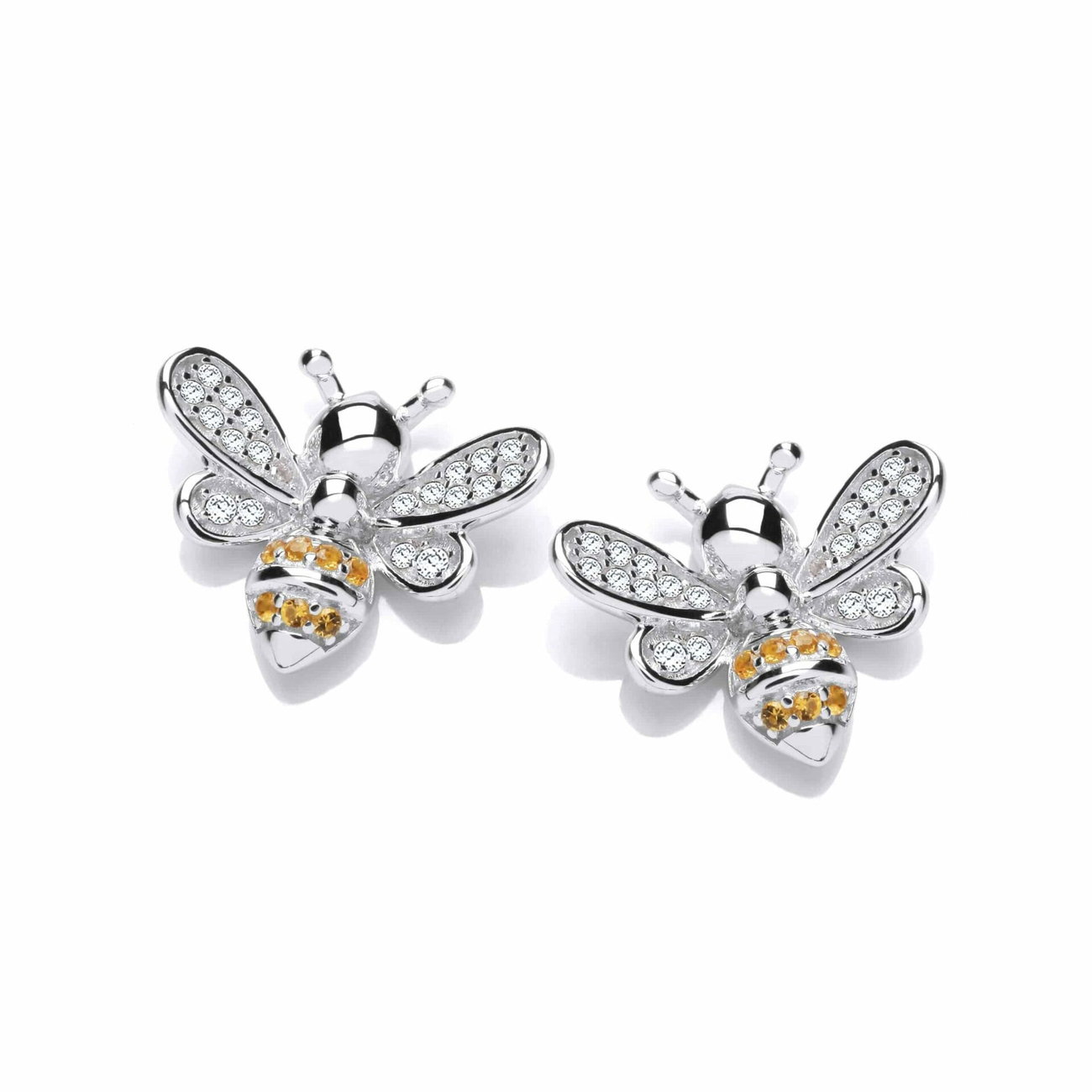 Sterling Silver and CZ Yellow Honey Bee Earrings