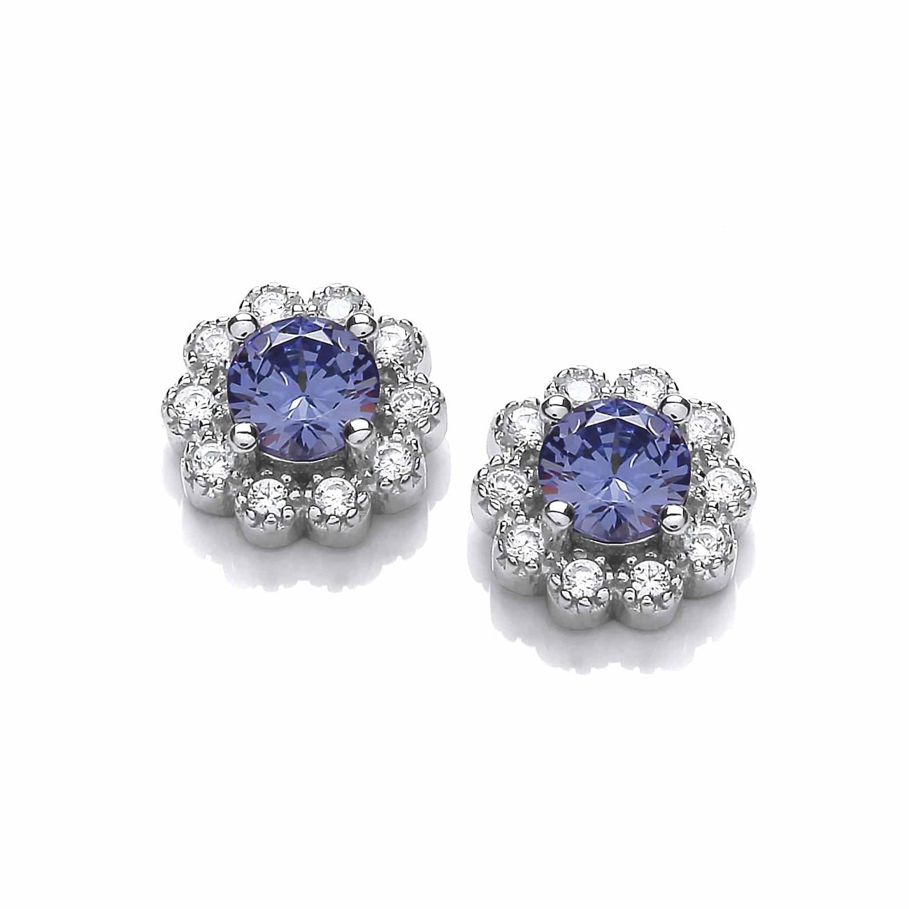 Sterling Silver Tanzanite CZ Flower Power Earrings