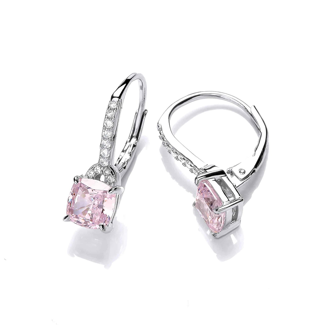 Sterling Silver French Deco Style Pink Diamond CZ Earrings