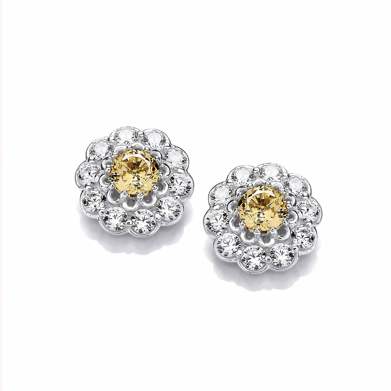 Sterling Silver and Citrine CZ Flower Earrings