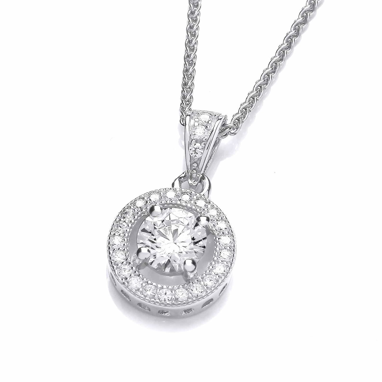 Sterling Silver CZ Porthole Pendant with a 16-18" Silver Chain