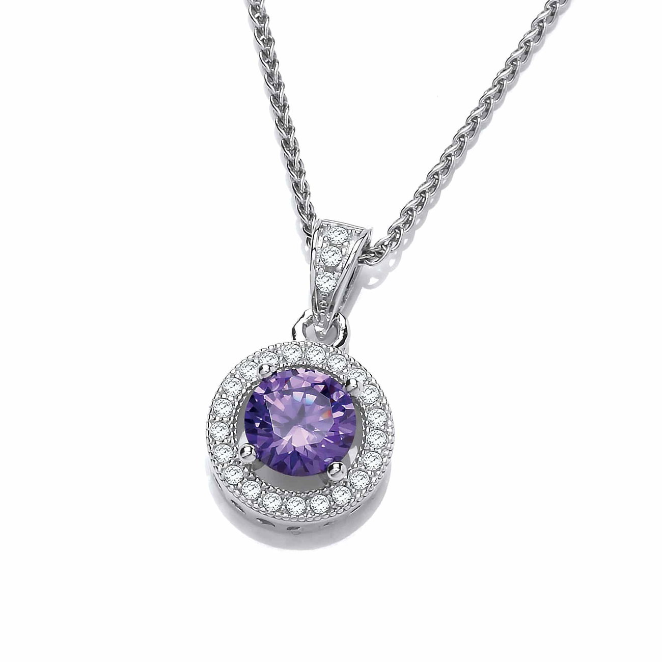 Sterling Silver Amethyst CZ Porthole Pendant with 16-18" Chain