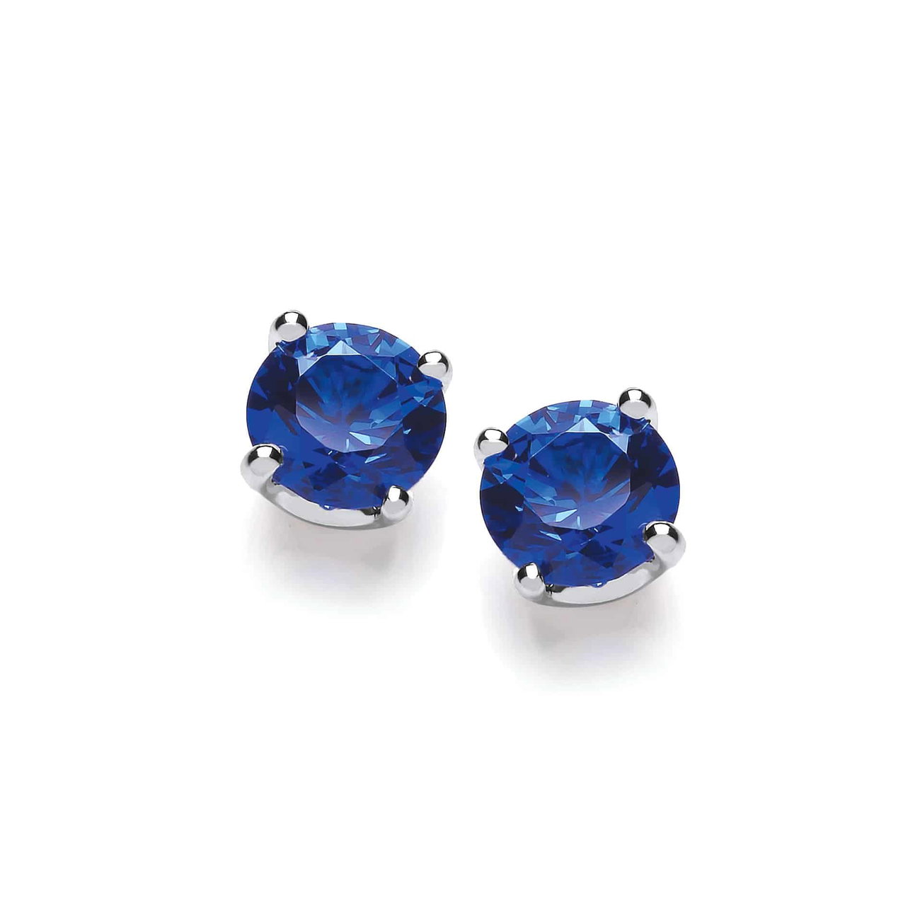 Sterling Silver Simple Sapphire CZ Solitaire Stud Earrings