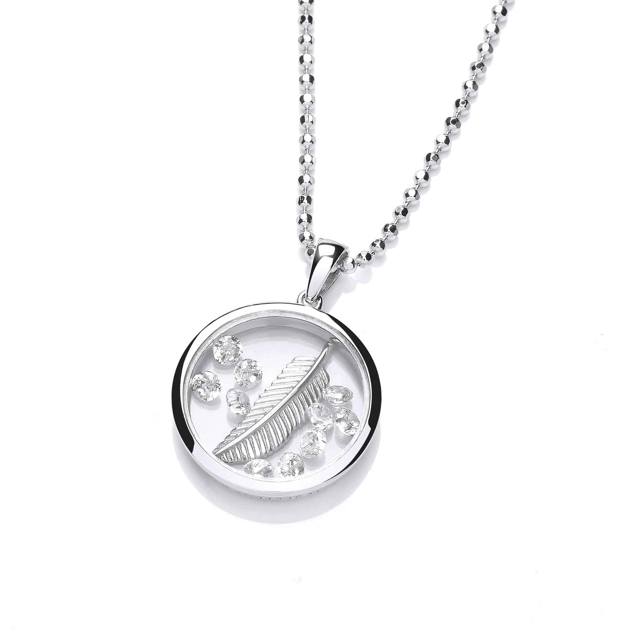 Sterling Silver Celestial Falling Feather Pendant with 20-22" Chain