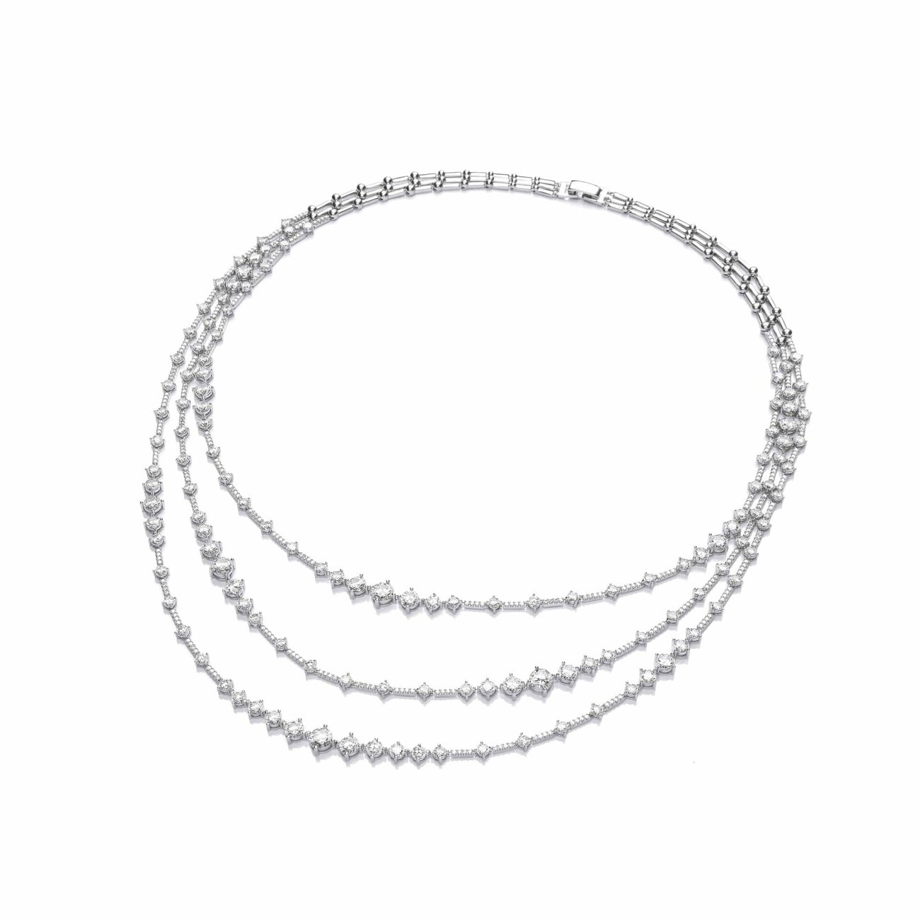 Sterling Silver and CZ Triple Strand Retro Necklace