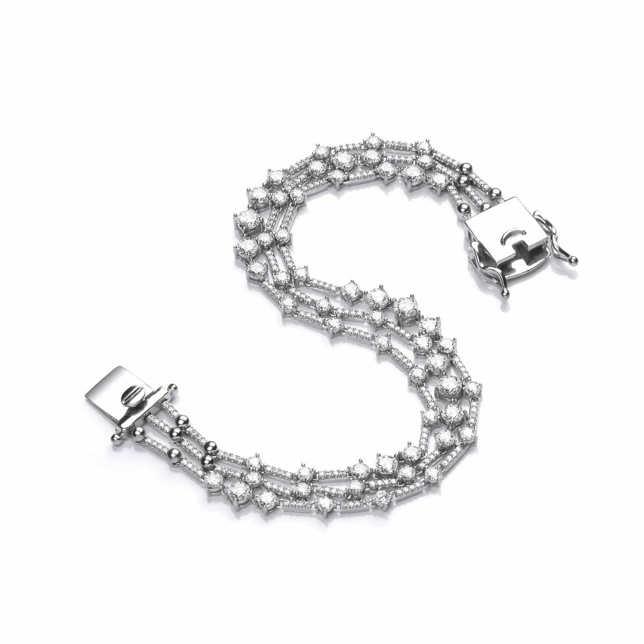 Sterling Silver and CZ Triple Strand Retro Bracelet
