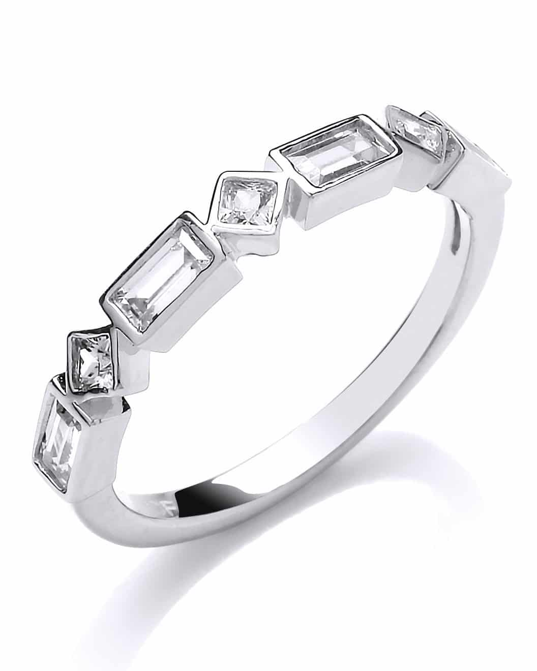 Sterling Silver Emerald and Princess Cut CZ Band Ring