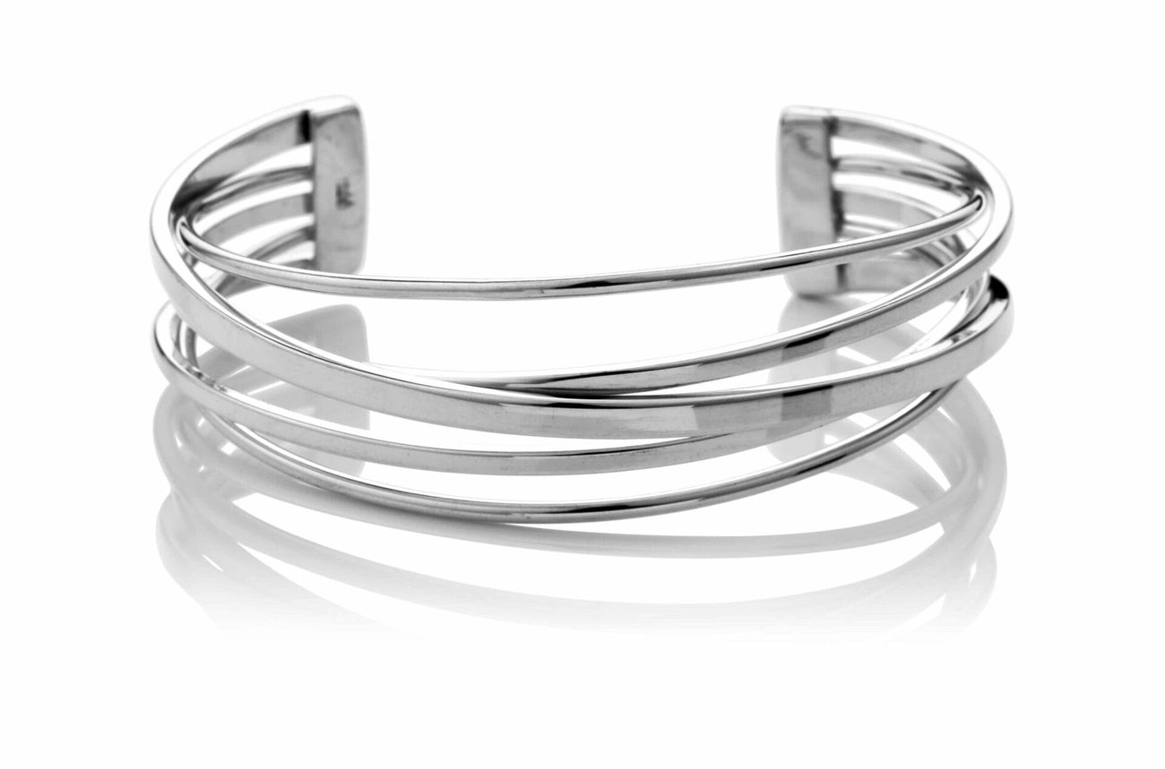 Sterling Silver Flattened Band Cuff Bangle