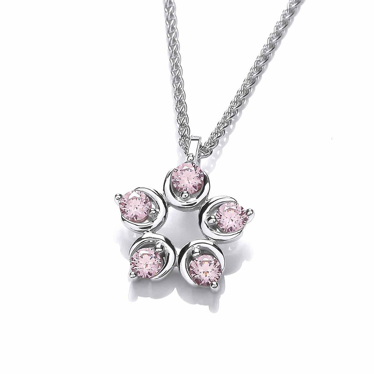Sterling Silver Pink Diamond CZ Flower Pendant with a 16-18" Silver Chain