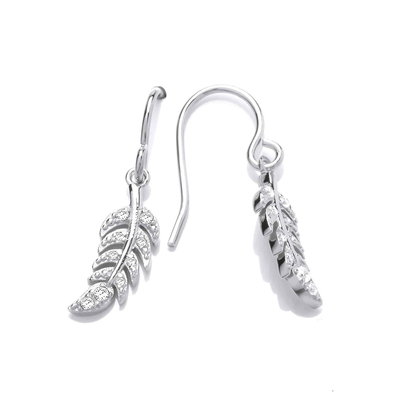 Sterling Silver and CZ Feather Drop Earrings